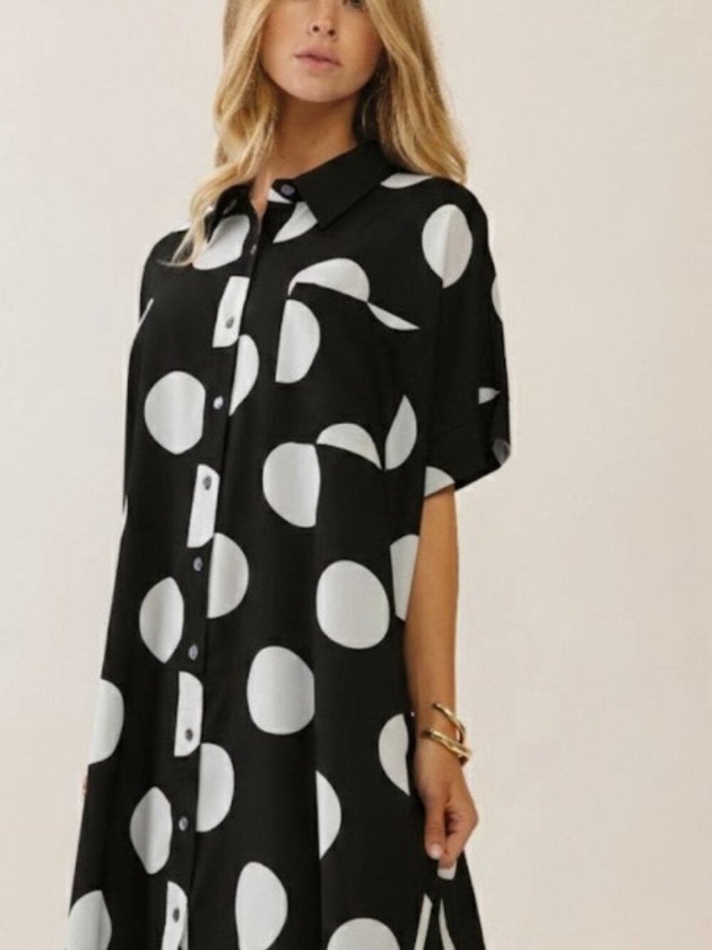 Oddi Short Sleeve Polka Dot Dress